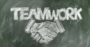 The word teamwork on a chalkboard